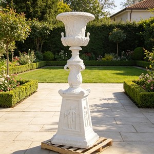 Pot de jardin classique rond en marbre noir, urne en pierre sculptée finition brillante, jardinière décorative de luxe pour patio de complexe hôtelier, vente en gros - Product Image 6