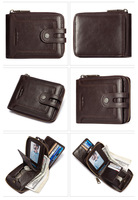 Dompet Pendek Pria RFID ODM/OEM 100% Kulit Asli dengan Kantong Koin Ber-resleting, Logo Dapat Disesuaikan, Tempat Kartu