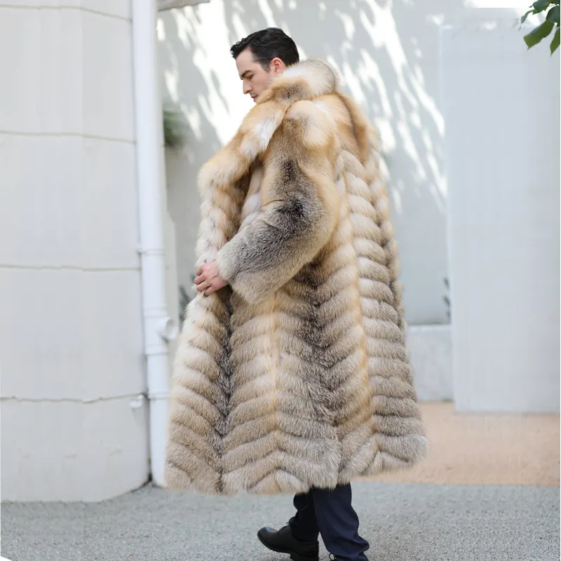 Trendy men fox fur winter coat long fur coats for woman