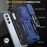 Pour Samsung étui pour Samsung Galaxy A34 5G/A54 5G PC fenêtre coulissante protection de la lentille anneau en métal béquille voiture étui de téléphone magnétique