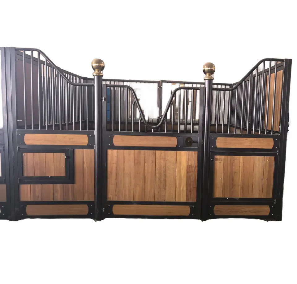 horses steel infilled bamboo wood horse stall boxes with hinged doors