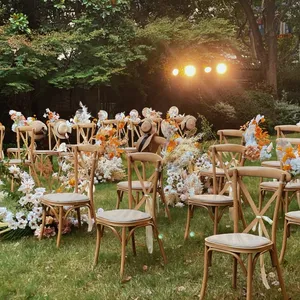 wholesale stackable hotel banquet restaurant outdoor wedding party hall bentwood solid wood dining cross back chairs with rattan