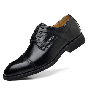 Chaussures habillées Oxford en cuir pour hommes, bout carré, à lacets, semelle extérieure en caoutchouc antidérapante, pour le bureau et les occasions professionnelles, toutes saisons, noir uni - Product Image 5