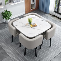 Ensemble de table à manger ronde avec 4 chaises de style baril, effet marbre, simili cuir bicolore rembourré, MDF, gain de place, vente en gros, Esstisch