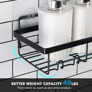 Étagère murale de salle de bain à 3 niveaux en métal avec crochets et support pour brosses à dents - Product Image 4