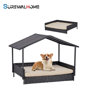 SUREWALHOME Casa de mimbre para perros Cama elevada para perros con dosel Cama grande para perros elevada con refrigeración - Product Image 1