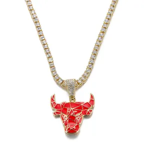 Hip hop pendant alloy Rhinestone Drop oil cow head pendant personality Necklace hip hop pendant men's Necklace n009