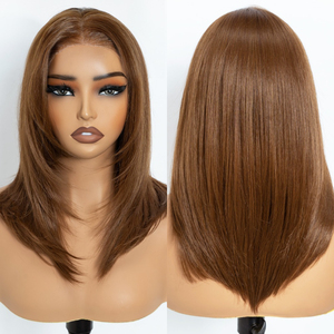 Peluca de Cabello Sintético Bob Liso Ondulado con Encaje Frontal HD de Fibra Resistente al Calor No Inflamable Gorra Abierta Sin Pegamento para Mujer - Product Image 5