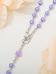 Rosario <span class=keywords><strong>de</strong></span> Perlas <span class=keywords><strong>de</strong></span> Cristal con Cuentas <span class=keywords><strong>de</strong></span> la Virgen María, Hecho a Mano, con Flores <span class=keywords><strong>de</strong></span> Rosa, para Mujer, Religioso, Católico - Product Image 5