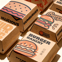 Boîte à hamburger personnalisée avec logo, papier kraft de qualité alimentaire, emballage pour hamburger, jetable, vente en gros, écologique
