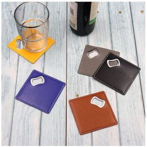 Wholesale Vintage PU Leather Bottle Opener <b>Coaster</b> Multi-functional <b>Drink</b> <b>Coaster</b> Bottle Opener for Beer Stylish Bar Accessory - Product Image 1