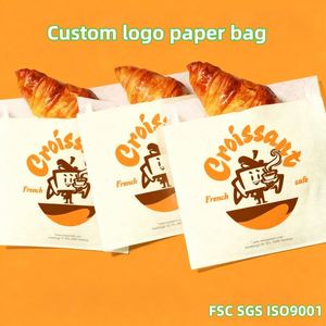 Sacs en papier kraft brun/blanc biodégradables, recyclés, résistants à la graisse, imprimés avec logo personnalisé, à prix abordable, pour l'emballage de boulangerie et d'épicerie - Product Image 2