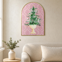 Cadre mural décoratif en alliage d'aluminium avec bordure dorée de qualité supérieure, design artistique, motif arbre de Noël rose, 12x15,75 pouces