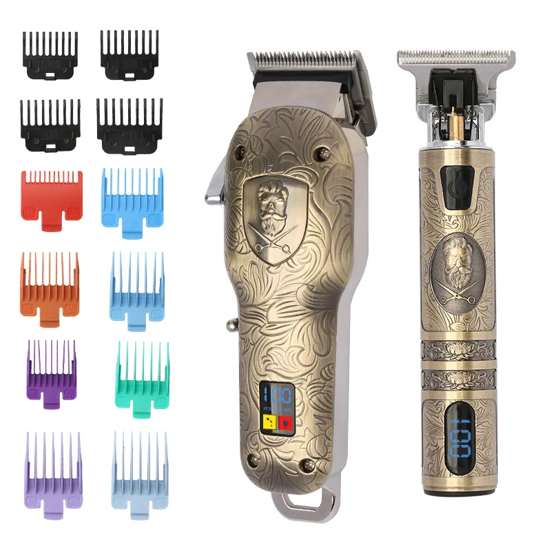 Two Machine Set Adjustable Speed Clippers Zero Gapped Trimmer Lcd Hair Professional Hair Cordless Clippers