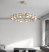 Lustre en verre simple et luxueux avec anneaux métalliques, lampe suspendue LED moderne pour table et bar, design tendance
