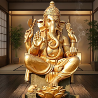 Statue de Ganesha à quatre bras en bronze coulé, style religieux antique, dimension personnalisable, pour temple ou salle.