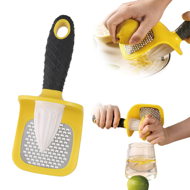 2 in 1 Stainless Steel Grater Multifunction Lemon Rotary Juicer Manual Lime Squeezer with Handle