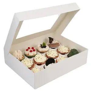 Boîtes d'emballage imprimées personnalisées de muffins de boulangerie pour cupcakes mini boîte à pâtisserie blanche avec boîte d'insertion avec fenêtre