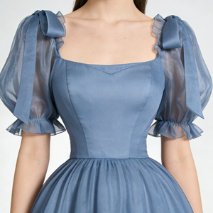 Robes pour femmes à col carré, manches courtes bouffantes, en tissu organza, avec ourlet à volants superposés, maxi, formelles, pour <span class=keywords><strong>mariage</strong></span>, mariée, soirée - Product Image 5