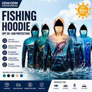 Sweat-shirts de pêche pour hommes personnalisés avec protection solaire UPF 50+, séchage rapide, haute qualité, anti-<span class=keywords><strong>UV</strong></span>, avec masque facial, manches longues, en polyester - Product Image 1