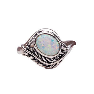 Anello H282 con Opale Ovale, Gemma Naturale con Incassatura a Castone, Motivo Vegetale, Gioiello Unisex alla Moda, Idea Regalo - Product Image 5