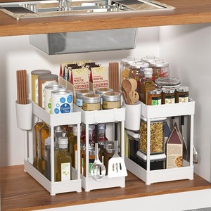 Étagères de rangement pour la maison, le salon et la cuisine sous l'évier Organisateur d'armoire Porte-épices coulissant en plastique à 2 niveaux - Product Image 3
