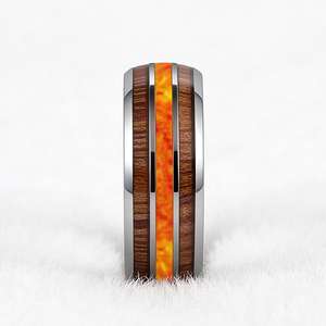 Bague de fiançailles et de mariage en tungstène plaqué argent 8 mm avec incrustation d'opale de feu, confortable pour hommes et femmes, style romantique et tendance - Product Image 2