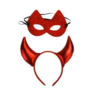 Serre-tête d'Halloween, masque <span class=keywords><strong>vénitien</strong></span>, bandeau en corne de vache et ensemble de masque facial en polyester classique - Product Image 1