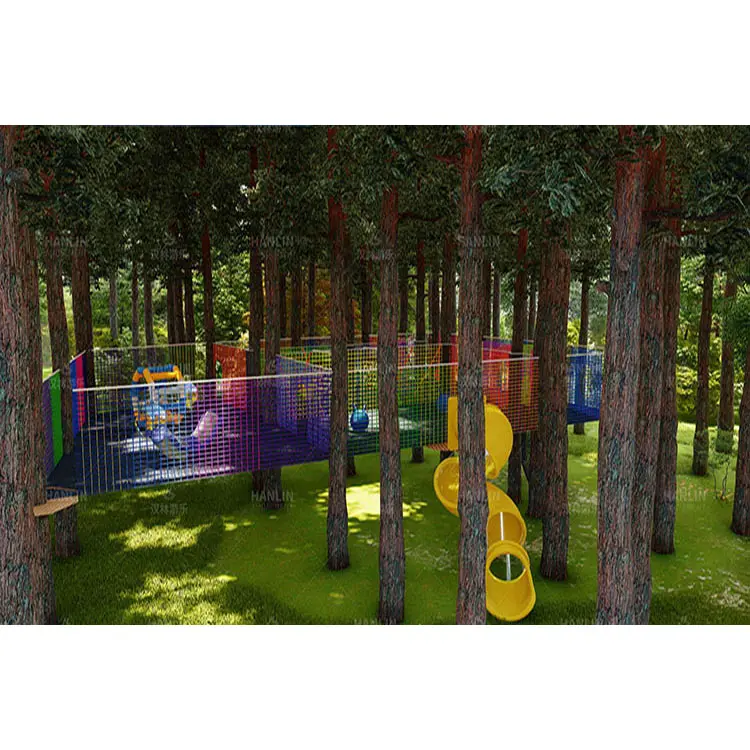 هانلين البالغين والاطفال مغامرة معدات الملاهي سعر ملعب في الهواء الطلق اكسسوارات الغابة الغابات ملعب تصميم