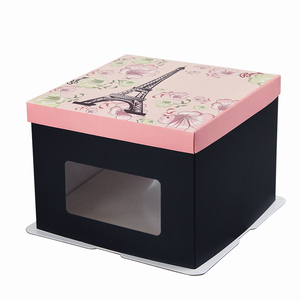 New Trắng Đen 10 Inch Vuông Hộp Giấy Bánh Cưới Hộp Cửa Sổ Trong Suốt Nướng Bao Bì Hộp - Product Image 4