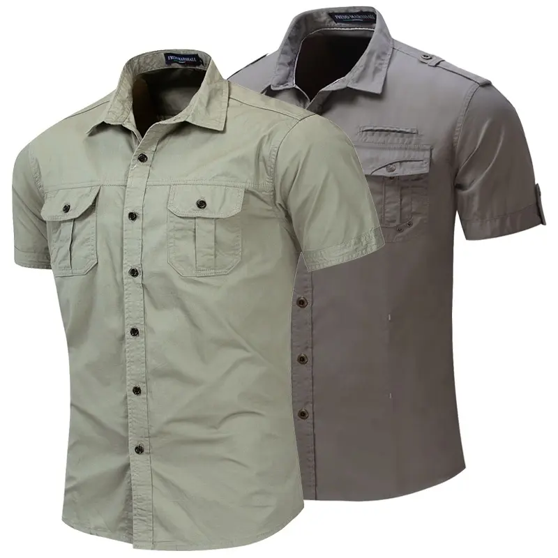 Mens Short Sleeve Khaki Mechanic Work Shirts Tactical Uniform Automotive Workwear Construction Shirt Summer Clothes