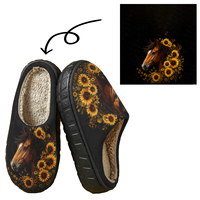 Pantoufles fermées personnalisées en peluche à motif marguerite tête de cheval, chaudes pour l'automne et l'hiver, unisexe, imprimées, chaussures d'intérieur épaissies antidérapantes