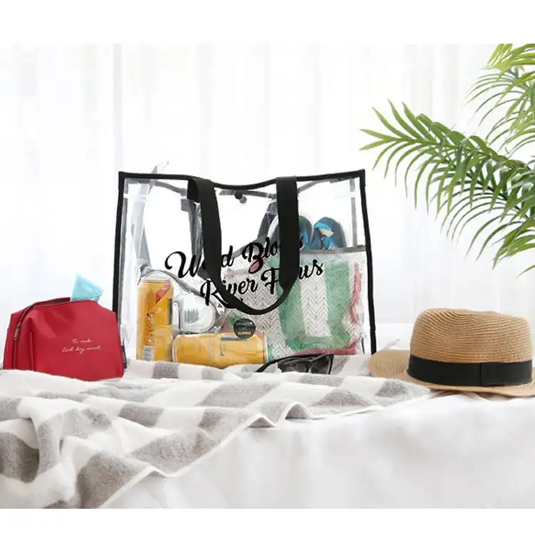 ファッション夏防水ショルダークリアプラスチックビニールトートバッグ透明ショッピングバッグクリアPVCビーチバッグ