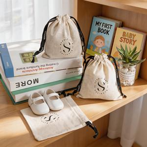 Custom Logo Printed White Cotton Canvas <b>Dust</b> <b>Bag</b> for Baby Shoe High Quality Cotton Drawstring Packaging Pouch for Shoe - Product Image 6