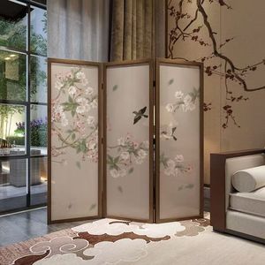 Biombo Plegable de Madera Maciza con Diseño Floral Impreso para Sala de Estar, Dormitorio, Salón de Té, Hotel, Decoración del Hogar - Product Image 1