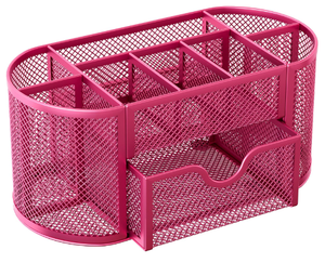 Organisateur de bureau en maille avec compartiments, accessoires de bureau, organisateurs d'espace de travail pour le bureau, l'école, la maison, rose vif - Product Image 1