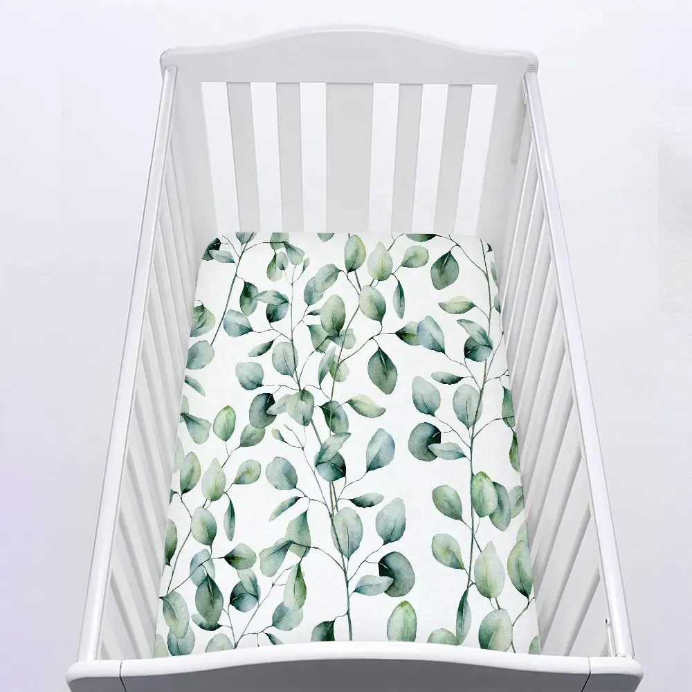 Hot Koop Digital Printing Mousseline Crib Sheet Biologisch Katoen Custom Baby Wieg Crib Laken Mousseline Bamboe Hoeslaken