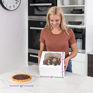 Boîtes à gâteaux carrées en carton blanc gaufré, jetables, recyclables, 10 <span class=keywords><strong>x</strong></span> 10 <span class=keywords><strong>x</strong></span> 5 pouces, avec fenêtre et logo personnalisé, conformes aux normes alimentaires - Product Image 3