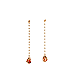 Boucles d'oreilles pendantes résistantes aux insectes Coccinelle en acier inoxydable 316L plaqué or PVD, bijoux fantaisie mignons SmileJoyas pour fêtes, durables - Product Image 2