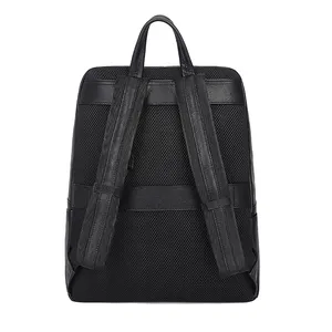 Mochila masculina de couro com grande capacidade, mochila masculina de couro preta para laptop 14 polegadas