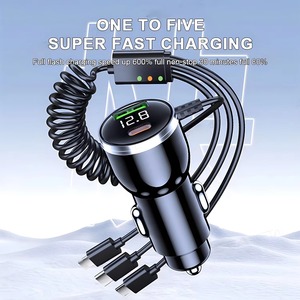 4 Port Car <b>USB</b> Charger <b>Adapter</b> Retractable Cable LED Voltage Display Fast Charge Auto Charging Hub - Product Image 4