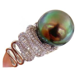 Bague en argent S925 avec perle ronde de 13-12 mm, forte luminosité, vert paon, boîte cadeau artisanale en or K, vente en gros du fabricant - Product Image 5