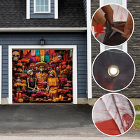 Bannière personnalisée pour porte de garage Jour des Morts, décorations extérieures en polyester pour fête d'Halloween, motif marguerite de sucre Dia de los Muertos