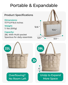 Bolsa de Mano Expandible Personalizada para Mujer, Bolsa de Compras Acolchada de 28L con Cierre, Artículos Esenciales de Viaje, Bolsa de Hospital para Enfermeras - Product Image 2