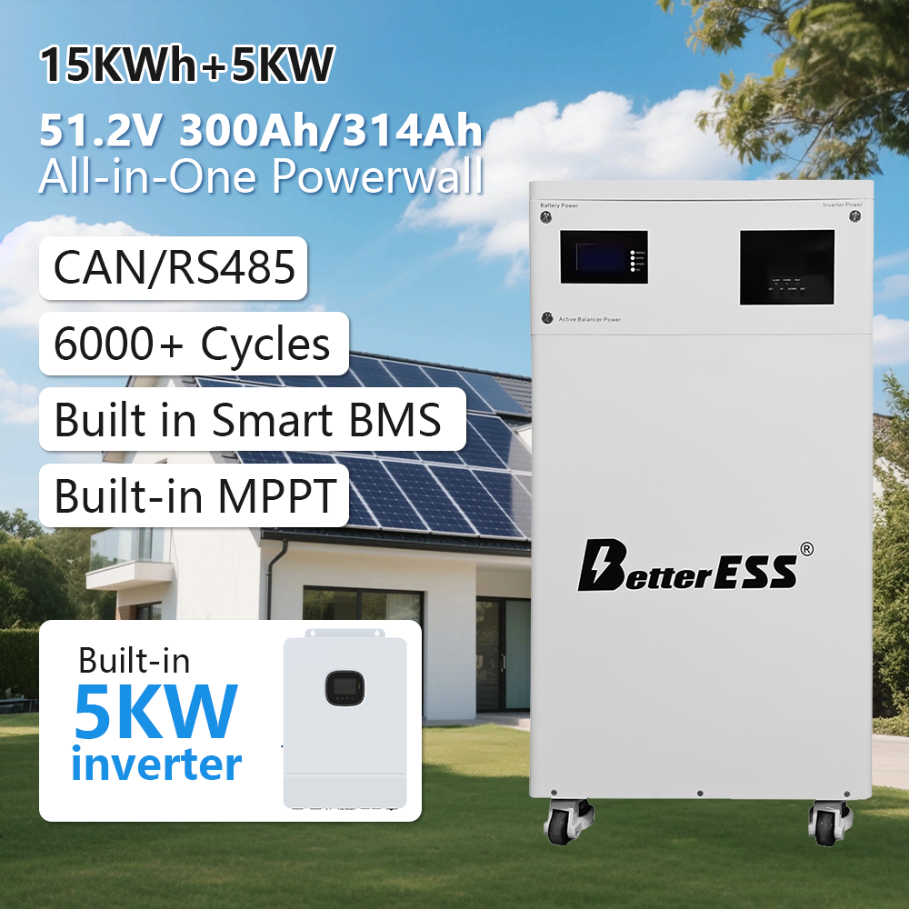 BetterESS 48 В/51,2 В 300Ah/314Ah 15KWh все в одном домашняя система хранения энергии 5 кВт инвертор выключенный солнечный PV аккумулятор Wi-Fi монитор