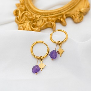 Orecchini pendenti impermeabili in acciaio inossidabile placcato oro 18K in pietra naturale ottetto Non appannato - Product Image 5