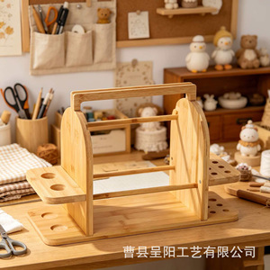 Wooden Yarn Spool Stand Desktop Knitting Tool With <b>Hooks</b> And Yarn Storage For <b>Crochet</b> And Knitting Projects - Product Image 3