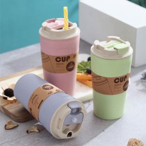 Custom Plastic Tumbler Bamboo Fiber Pink Color <b>Reusable</b> Portable Student Coffee <b>Cup</b> With Lid - Product Image 6