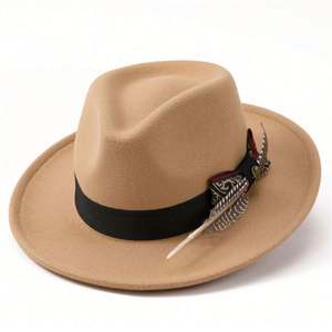 Nouvel Arrivage Chapeau Fedora Tendance de Haute Qualité pour Hommes et Femmes, Style Ethnique avec Couronne Cœur Pêche et Plumes - Product Image 2