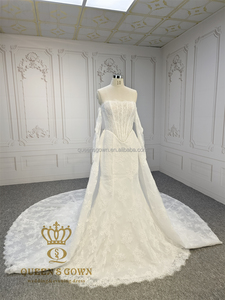 Vestido <span class=keywords><strong>de</strong></span> <span class=keywords><strong>Novia</strong></span> Clásico y Elegante QUEENSGOWN, Estilo <span class=keywords><strong>Sirena</strong></span>, con Hombros Descubiertos, Encaje Francés <span class=keywords><strong>de</strong></span> Alta Calidad y Cola Desmontable - Product Image 4